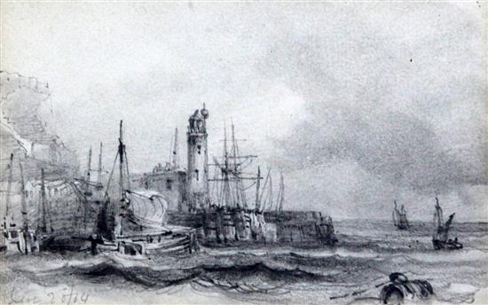 Joseph Nevinston Carter (1835-1871) Entrance to Whitby Harbour, 3.5 x 5in.